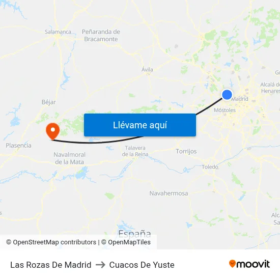 Las Rozas De Madrid to Cuacos De Yuste map