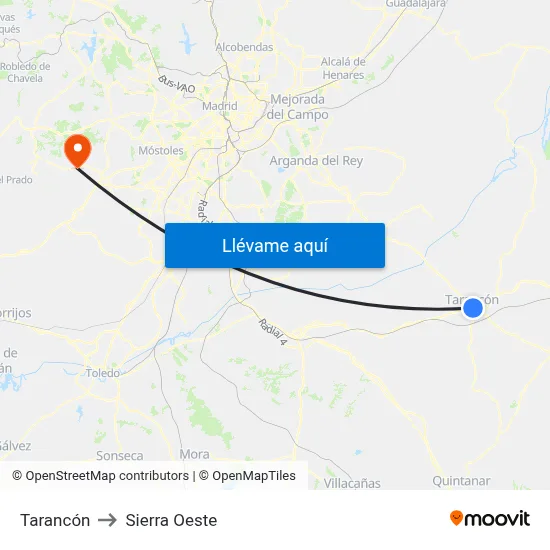 Tarancón to Sierra Oeste map