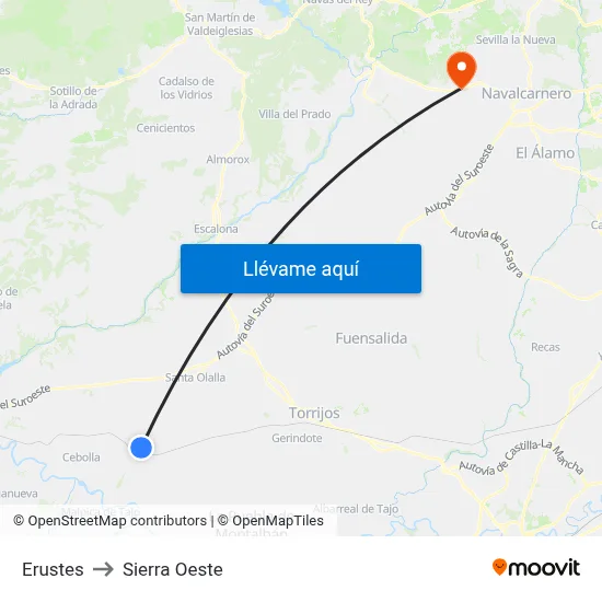 Erustes to Sierra Oeste map