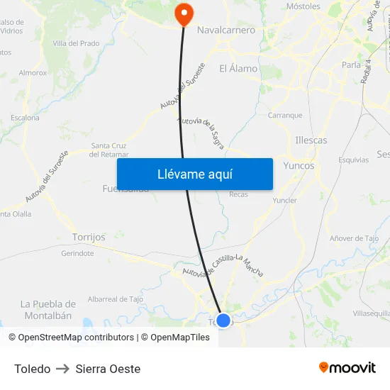 Toledo to Sierra Oeste map