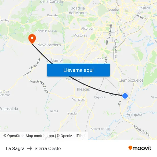 La Sagra to Sierra Oeste map