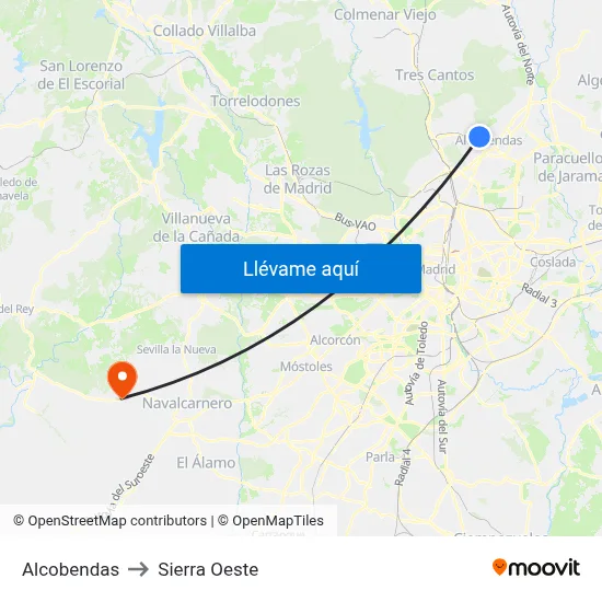 Alcobendas to Sierra Oeste map