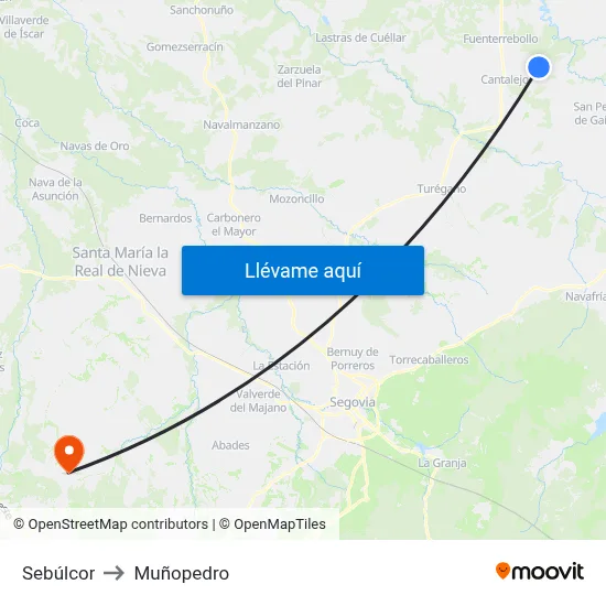 Sebúlcor to Muñopedro map
