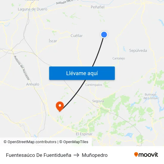 Fuentesaúco De Fuentidueña to Muñopedro map