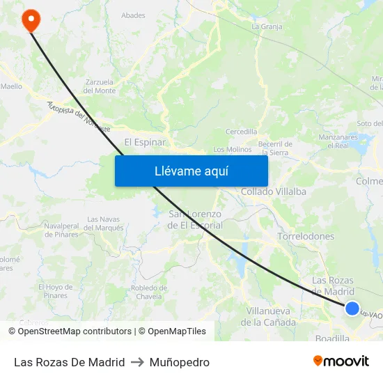 Las Rozas De Madrid to Muñopedro map