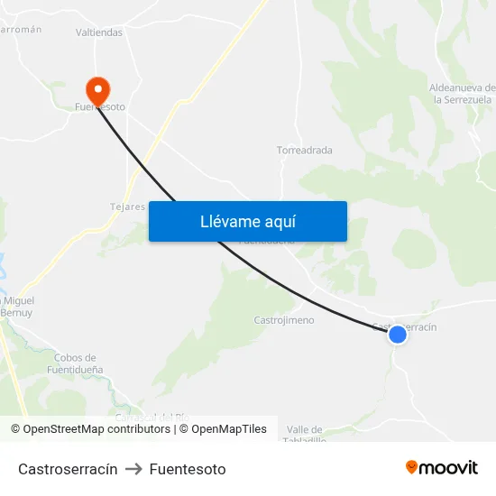 Castroserracín to Fuentesoto map