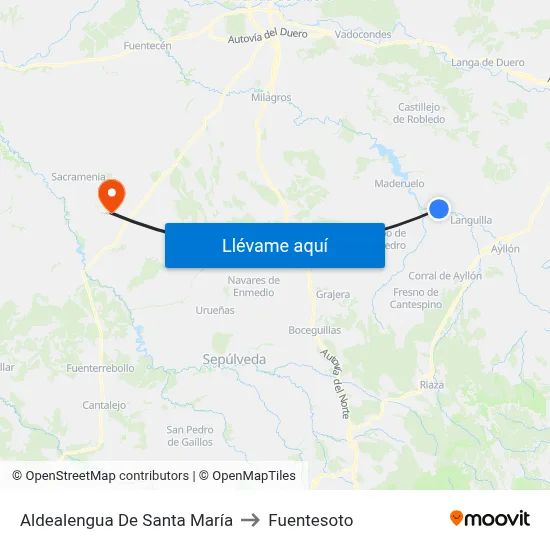 Aldealengua De Santa María to Fuentesoto map