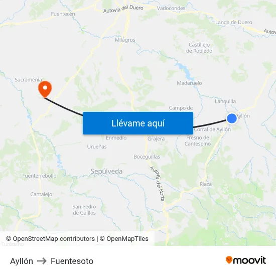 Ayllón to Fuentesoto map