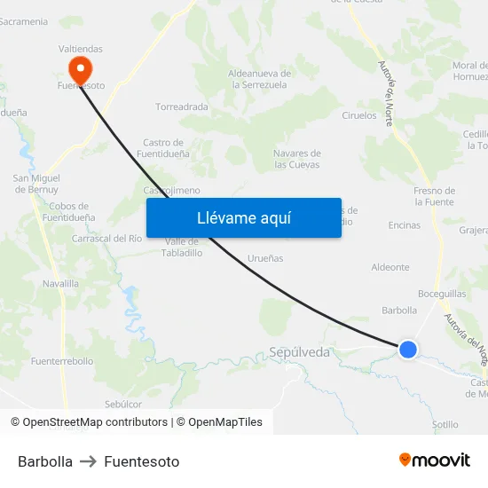 Barbolla to Fuentesoto map