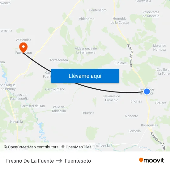 Fresno De La Fuente to Fuentesoto map