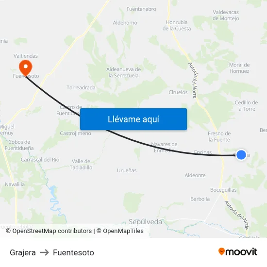 Grajera to Fuentesoto map