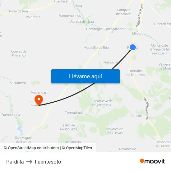 Pardilla to Fuentesoto map