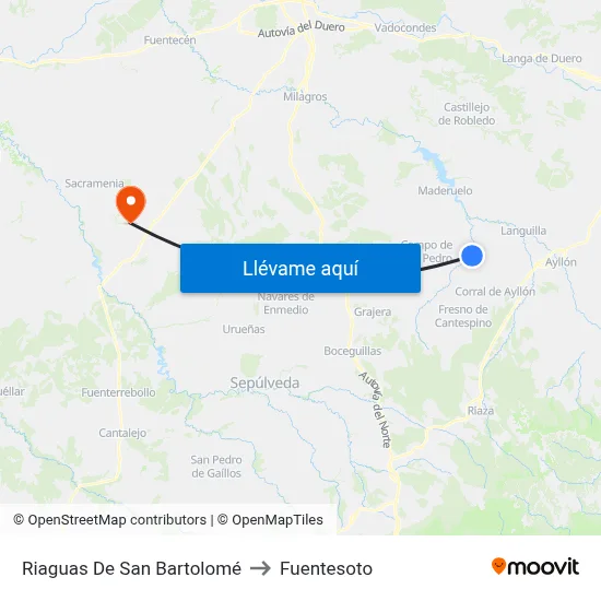 Riaguas De San Bartolomé to Fuentesoto map