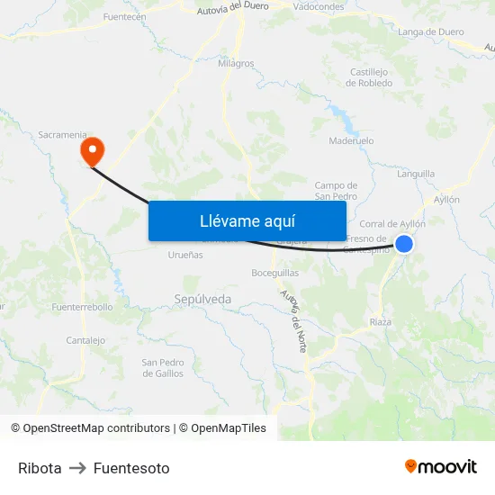 Ribota to Fuentesoto map