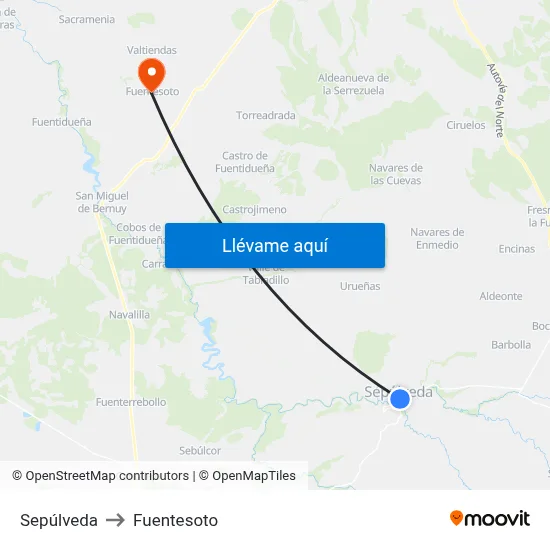 Sepúlveda to Fuentesoto map