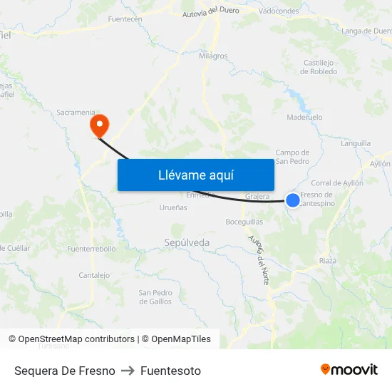 Sequera De Fresno to Fuentesoto map