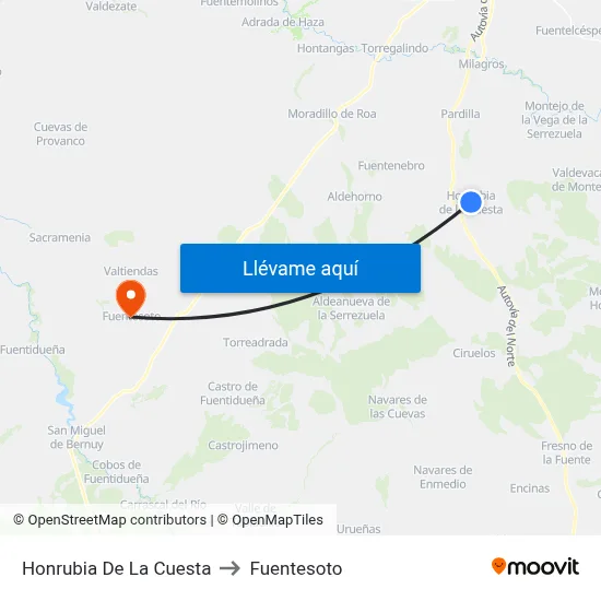 Honrubia De La Cuesta to Fuentesoto map