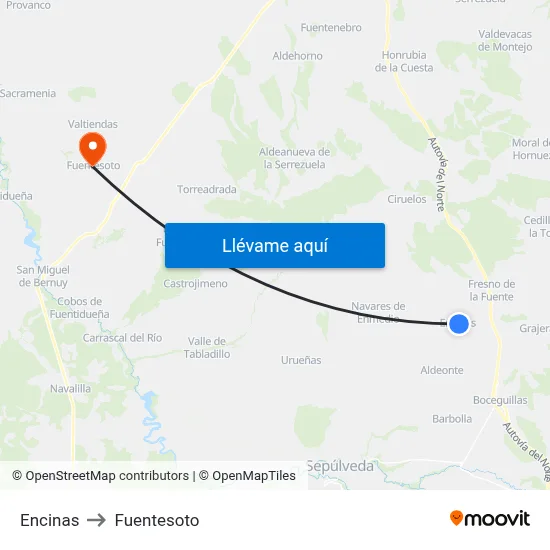 Encinas to Fuentesoto map