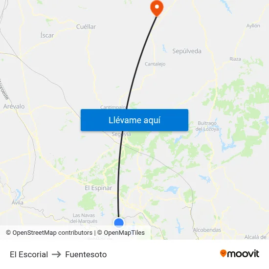 El Escorial to Fuentesoto map
