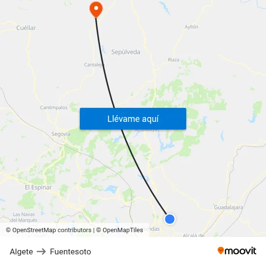Algete to Fuentesoto map