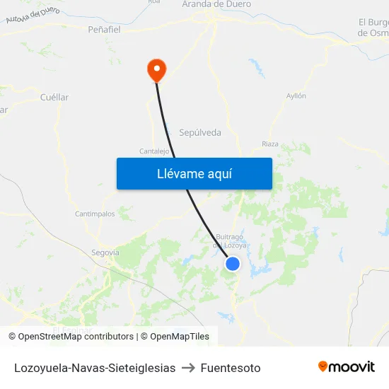 Lozoyuela-Navas-Sieteiglesias to Fuentesoto map