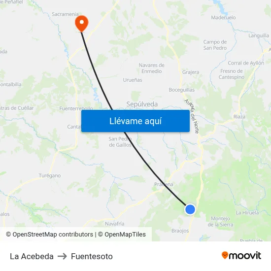 La Acebeda to Fuentesoto map
