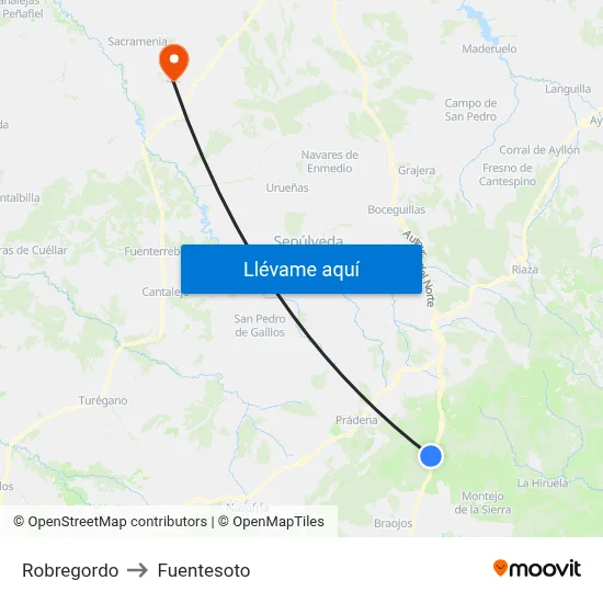 Robregordo to Fuentesoto map