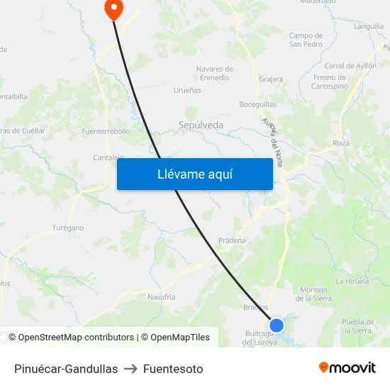 Pinuécar-Gandullas to Fuentesoto map