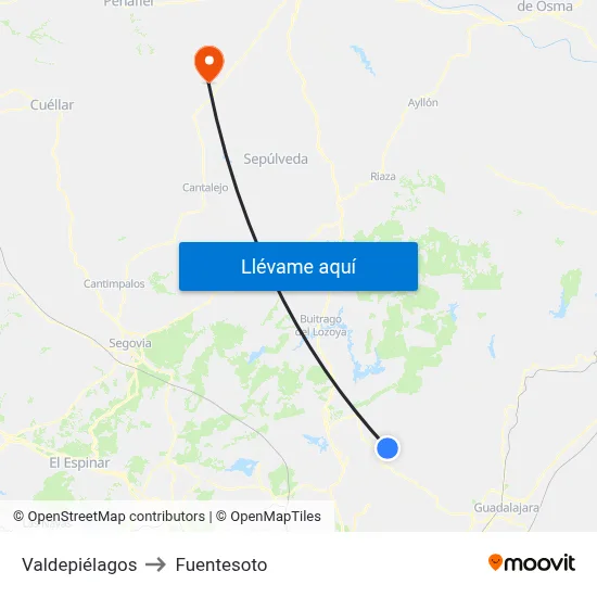Valdepiélagos to Fuentesoto map