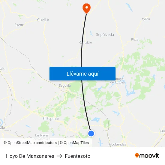Hoyo De Manzanares to Fuentesoto map