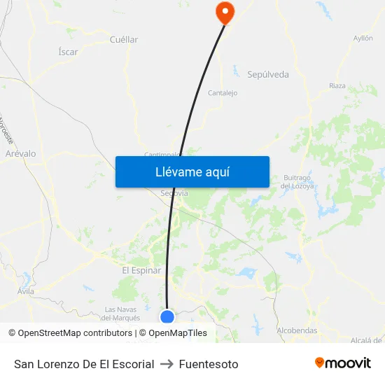 San Lorenzo De El Escorial to Fuentesoto map