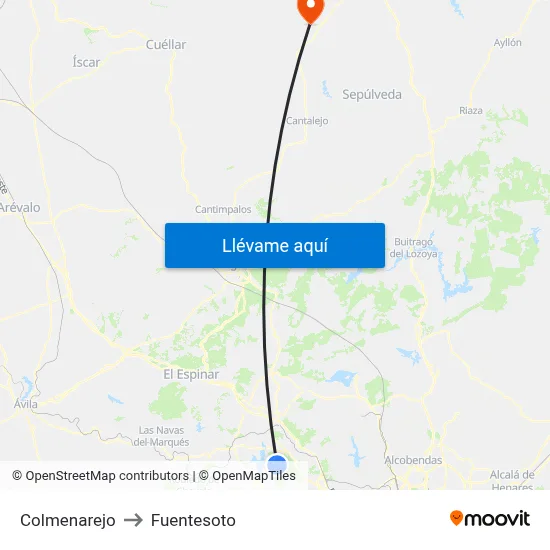 Colmenarejo to Fuentesoto map
