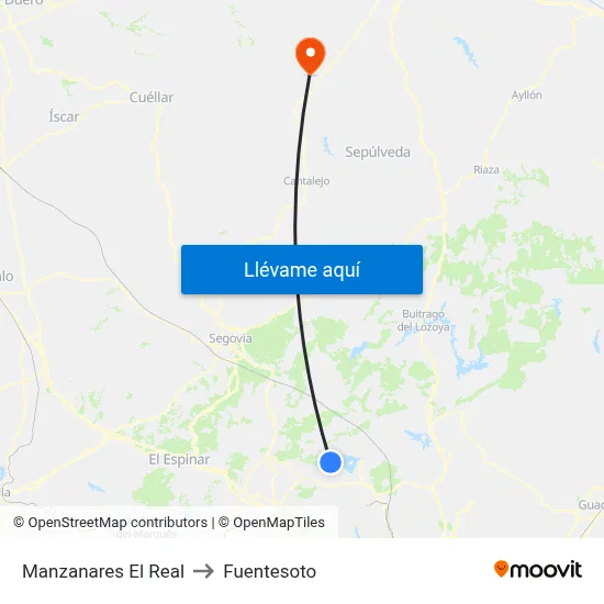Manzanares El Real to Fuentesoto map