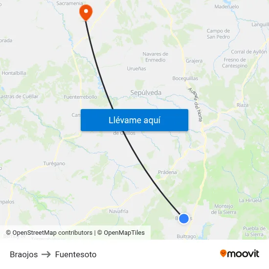 Braojos to Fuentesoto map
