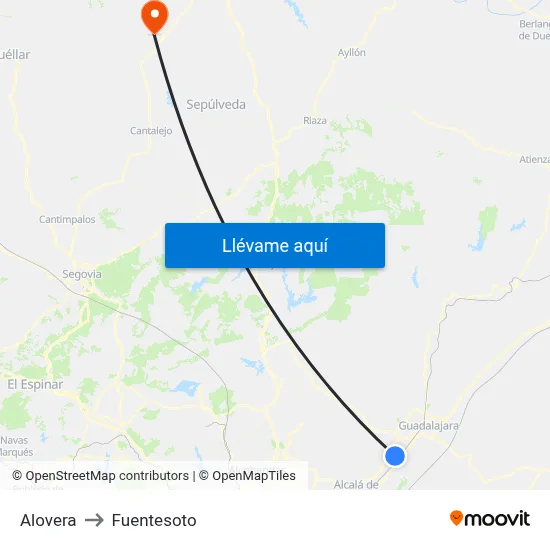Alovera to Fuentesoto map