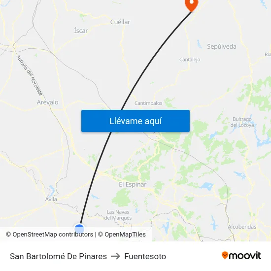 San Bartolomé De Pinares to Fuentesoto map