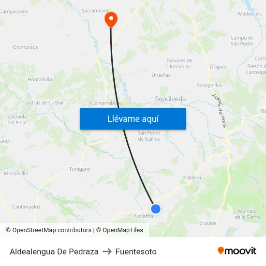 Aldealengua De Pedraza to Fuentesoto map