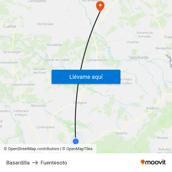 Basardilla to Fuentesoto map