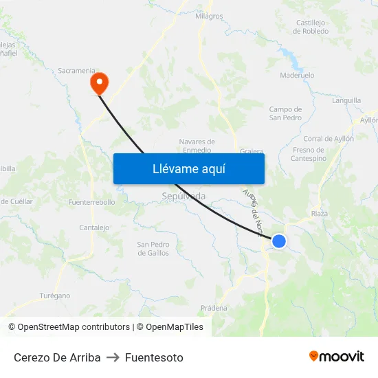 Cerezo De Arriba to Fuentesoto map