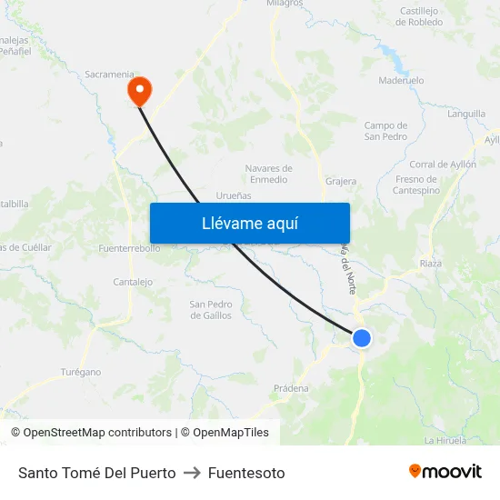 Santo Tomé Del Puerto to Fuentesoto map