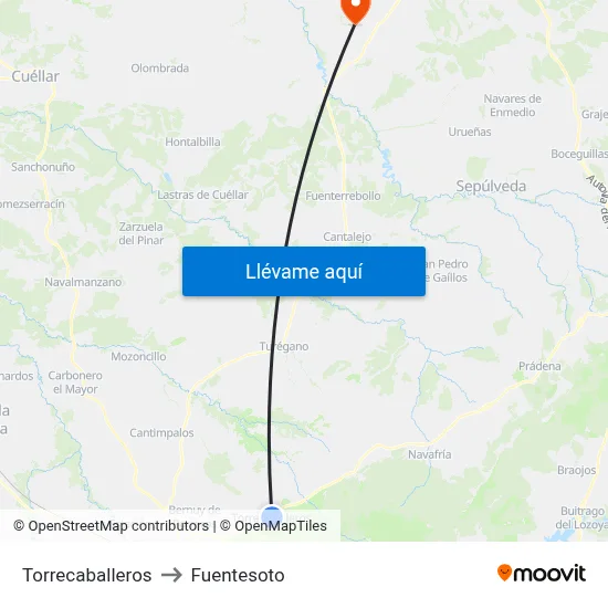 Torrecaballeros to Fuentesoto map