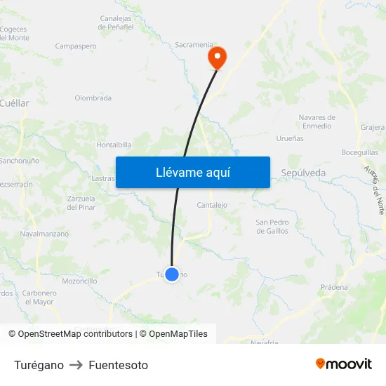 Turégano to Fuentesoto map