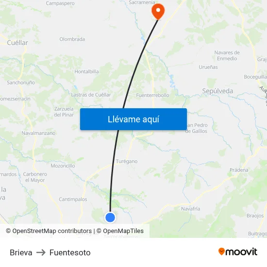 Brieva to Fuentesoto map