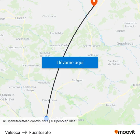 Valseca to Fuentesoto map