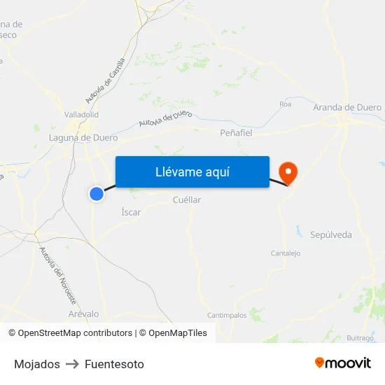 Mojados to Fuentesoto map