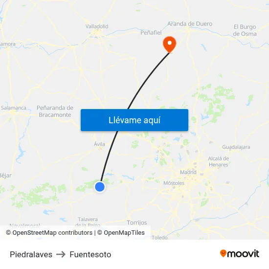 Piedralaves to Fuentesoto map