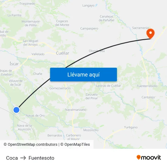 Coca to Fuentesoto map