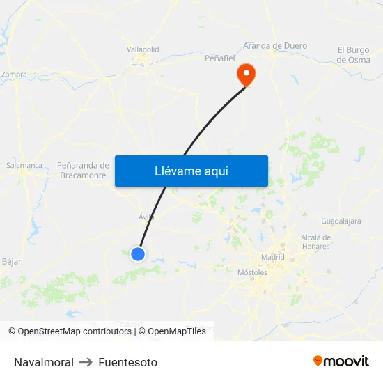 Navalmoral to Fuentesoto map