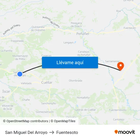 San Miguel Del Arroyo to Fuentesoto map