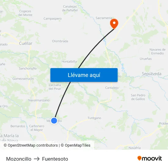 Mozoncillo to Fuentesoto map